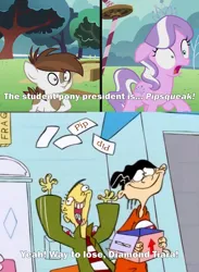Size: 2000x2735 | Tagged: safe, derpibooru import, edit, edited screencap, screencap, diamond tiara, pipsqueak, earth pony, pony, crusaders of the lost mark, ballot box, caption, colt, double d, ed (ed edd n eddy), ed edd n eddy, edd, election, female, filly, foal, for the ed by the ed, image, image macro, male, png, shocked, smiling, text