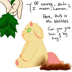 Size: 1000x1000 | Tagged: safe, artist:sharpy, fluffy pony, pony, unicorn, foal, green eyes, image, png, poop