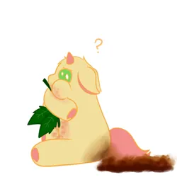 Size: 1000x1000 | Tagged: safe, artist:sharpy, fluffy pony, pony, unicorn, foal, green eyes, idiot, image, png, poop