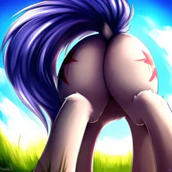Size: 2048x2048 | Tagged: suggestive, derpibooru import, machine learning generated, purplesmart.ai, stable diffusion, oc, unnamed oc, unofficial characters only, pony, both cutie marks, butt, butt focus, dock, image, legs, plot, png, rear view, tail