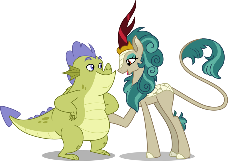 Size: 9656x6827 | Tagged: safe, artist:hendro107, derpibooru import, edit, vector edit, rain shine, dragon, kirin, father knows beast, sounds of silence, .svg available, absurd resolution, cloven hooves, crack shipping, duo, duo male and female, female, image, looking down, male, open mouth, png, queen, rainsludge, raised hoof, shipping, simple background, sludge (g4), straight, transparent background, vector