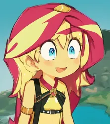 Size: 512x576 | Tagged: safe, artist:star-is-nonbinary, derpibooru import, machine learning generated, sunset shimmer, beach, image, pinegraph, png