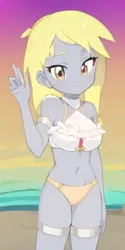 Size: 384x768 | Tagged: suggestive, artist:luckreza8, derpibooru import, editor:ah96, machine learning generated, derpy hooves, human, equestria girls, anime, bikini, clothes, happy, image, pinegraph, png, swimsuit