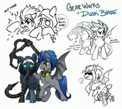 Size: 4096x3677 | Tagged: safe, artist:opalacorn, derpibooru import, oc, oc:dusk blade, oc:gear works, unofficial characters only, bat pony, cyborg, cyborg pony, earth pony, pony, fanfic:iron hearts, amputee, augmentation, augmented, augmented tail, bat pony oc, bat wings, clothes, crossover, doodle, duo, duo male, earth pony oc, friendship, image, jpeg, male, mask, prosthetic limb, prosthetics, robe, robotic arm, servo arm, sunglasses, tail, warhammer (game), warhammer 40k, wings