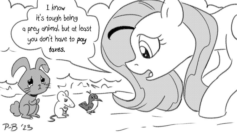 Size: 1200x675 | Tagged: safe, artist:pony-berserker, derpibooru import, fluttershy, bird, hummingbird, mouse, rabbit, animal, image, jpeg, making it worse, monochrome, pony-berserker's twitter sketches, pony-berserker's twitter sketches (2023), speech bubble