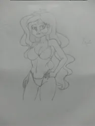 Size: 3120x4160 | Tagged: suggestive, artist:lewis20, princess celestia, equestria girls, bikini, breasts, clothes, female, hand on hip, image, jpeg, long hair, looking at you, principal celestia, smiling, solo, solo female, swimsuit, traditional art