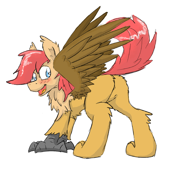 Size: 4000x4000 | Tagged: safe, artist:pzkratzer, derpibooru import, oc, oc:ponygriff, blushing, butt, cute, featureless crotch, flockmod, image, jpeg, looking back, open mouth, plot, ponygriff, spread wings, wings