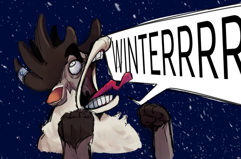 Size: 2048x1351 | Tagged: safe, artist:cryena_i_guess, derpibooru import, deer, reindeer, them's fightin' herds, community related, faic, image, jpeg, male, open mouth, solo, speech bubble, stag, stronghoof hoofstrong, tongue out, winter, yelling