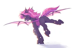 Size: 3508x2252 | Tagged: safe, artist:dorkmark, derpibooru import, oc, bat pony, changeling, hybrid, pony, butt, image, lifted leg, looking at you, looking back, looking back at you, png, simple background, solo, white background