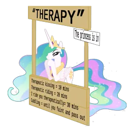 Size: 1667x1667 | Tagged: artist needed, safe, derpibooru import, princess celestia, pony, drawthread, image, png, sign, simple background, text, therapist, transparent background