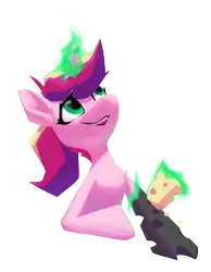 Size: 1242x1597 | Tagged: artist needed, safe, derpibooru import, princess cadance, queen chrysalis, cheese, cheese grater, drawthread, fake cadance, fangs, food, glow, glowing horn, horn, image, looking up, magic, png, simple background, transparent background