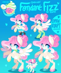 Size: 1621x1940 | Tagged: safe, artist:zombie, derpibooru import, oc, unofficial characters only, pegasus, adoptable, clothes, cutie mark, female, folded wings, food, hooves, image, jpeg, looking at you, neckerchief, pegasus oc, reference sheet, school uniform, socks, solo, solo female, spread wings, sprinkles, stockings, thigh highs, wings