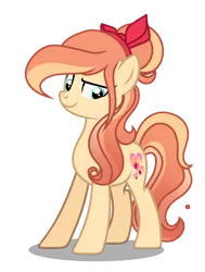 Size: 1500x1981 | Tagged: safe, artist:harmonyvitality-yt, derpibooru import, oc, oc:empire apple, unofficial characters only, earth pony, pony, base used, bow, earth pony oc, female, hair bow, image, mare, offspring, parent:applejack, parent:caramel, parents:carajack, png, simple background, smiling, solo, transparent background