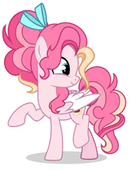 Size: 1880x2357 | Tagged: safe, artist:harmonyvitality-yt, derpibooru import, oc, oc:candy cake, unofficial characters only, pegasus, pony, base used, bow, colored wings, female, hair bow, image, looking back, mare, offspring, parent:cheese sandwich, parent:pinkie pie, parents:cheesepie, pegasus oc, png, raised hoof, simple background, solo, transparent background, two toned wings, wings