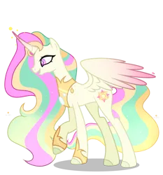 Size: 2509x2690 | Tagged: safe, artist:harmonyvitality-yt, derpibooru import, oc, unofficial characters only, alicorn, changepony, hybrid, pony, alicorn oc, base used, horn, image, interspecies offspring, offspring, parent:princess celestia, parent:thorax, parents:thoralestia, peytral, png, raised hoof, simple background, solo, transparent background, wings