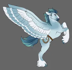 Size: 1951x1895 | Tagged: safe, artist:felinenostalgic, derpibooru import, oc, unofficial characters only, pegasus, pony, concave belly, gray background, image, magical gay spawn, male, offspring, parent:double diamond, parent:thunderlane, png, simple background, solo, spread wings, stallion, unshorn fetlocks, wings