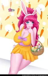 Size: 633x1000 | Tagged: suggestive, artist:clouddg, derpibooru import, pinkie pie, equestria girls, basket, breasts, busty pinkie pie, cleavage, easter, easter basket, easter egg, holiday, image, looking at you, playboy bunny pinkie pie, png