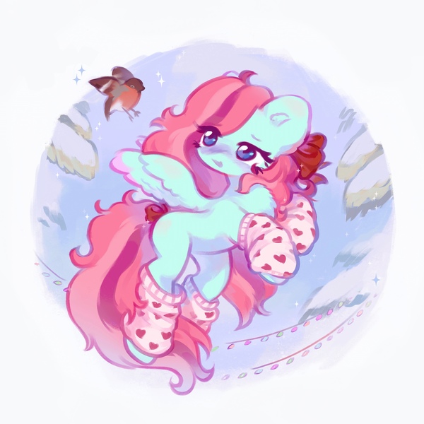 Size: 4069x4069 | Tagged: safe, artist:deadchrltte, derpibooru import, oc, unofficial characters only, bird, pegasus, pony, absurd resolution, bow, clothes, commission, cute, female, hair bow, image, jpeg, mare, ocbetes, socks, solo, spread wings, tail, tail bow, wings