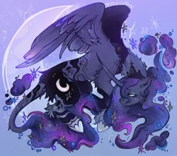 Size: 1786x1578 | Tagged: safe, artist:beetlegoblin, derpibooru import, princess luna, alicorn, classical unicorn, pony, unicorn, alternate design, cloven hooves, female, image, jpeg, leonine tail, solo, tail, twitterina design, unshorn fetlocks, wings