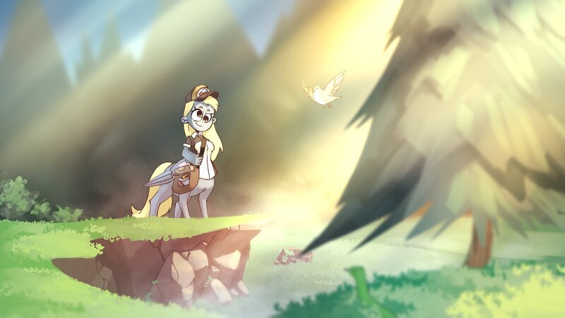 Size: 1920x1080 | Tagged: safe, artist:haku nichiya, derpibooru import, derpy hooves, centaur, taur, forest, image, jpeg, solo, tree