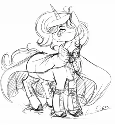 Size: 1817x1973 | Tagged: safe, artist:thelunarmoon, derpibooru import, oc, oc:lunar moon, unofficial characters only, pony, unicorn, cape, clothes, glasses, grayscale, image, jpeg, male, monochrome, offspring, parent:princess celestia, round glasses, simple background, sketch, solo, stallion, white background