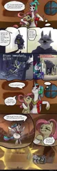 Size: 1963x5885 | Tagged: safe, artist:ciborgen, derpibooru import, princess celestia, princess luna, zecora, alicorn, anthro, pegasus, pony, wolf, zebra, alternate hairstyle, backwards ballcap, baseball cap, bipedal, breaking the fourth wall, cap, comic, controller, crossover, death (puss in boots), dialogue, eating, female, flashback, gratuitous spanish, hand, hat, hay, high res, image, magic, magic hands, male, mare, png, ponytail, propeller hat, puss in boots: the last wish, speech bubble