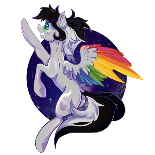 Size: 2000x2000 | Tagged: safe, artist:dankpegasista, derpibooru import, oc, oc:lunar dash, unofficial characters only, pegasus, pony, bangs, big smile, butt, chest fluff, circle background, colored wings, derpibooru exclusive, digital art, ear fluff, ear piercing, eyelashes, faded cutie mark, female, flowy mane, flying, full body, full color, green eyes, grin, high res, highlights, image, krita, large wings, lineart, long tail, mare, messy mane, multicolored wings, piercing, png, ponytail, purple background, purple hair, rainbow wings, raised hoof, shading, shiny skin, simple background, simple shading, smiling, solo, solo female, sparkles, spread wings, tail, tattoo, teeth, transparent background, upright, wings