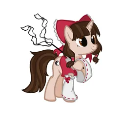 Size: 1200x1200 | Tagged: safe, artist:fish_meow, derpibooru import, ponified, pony, unicorn, bow, female, hakurei reimu, image, jpeg, mare, miko, simple background, solo, touhou, white background