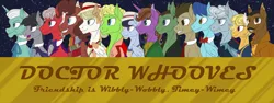 Size: 5600x2100 | Tagged: safe, artist:sixes&sevens, derpibooru import, doctor whooves, time turner, bat pony, earth pony, pegasus, unicorn, bowtie, doctor who, eighth doctor, eleventh doctor, fifteenth doctor, fifth doctor, first doctor, fourth doctor, hat, image, ninth doctor, png, profile, second doctor, seventh doctor, sixth doctor, stars, tenth doctor, third doctor, thirteenth doctor, twelfth doctor