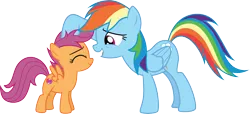 Size: 6591x3000 | Tagged: safe, artist:cloudyglow, derpibooru import, rainbow dash, scootaloo, crusaders of the lost mark, cute, cutealoo, dashabetes, image, noogie, png, simple background, transparent background, vector