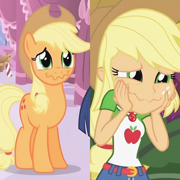 Size: 1472x1472 | Tagged: safe, derpibooru import, edit, edited screencap, screencap, applejack, earth pony, human, pony, equestria girls, equestria girls series, holidays unwrapped, season 4, simple ways, spoiler:eqg series (season 2), applejack's hat, clothes, cowboy hat, cute, female, freckles, g4, hand on cheek, hat, image, jackabetes, jpeg, mare, o come all ye squashful, wavy mouth