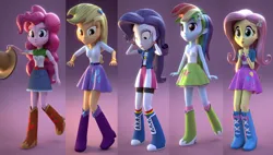Size: 1808x1024 | Tagged: safe, artist:3d thread, artist:creatorofpony, derpibooru import, applejack, fluttershy, pinkie pie, rainbow dash, rarity, equestria girls, magical mystery cure, 3d, 3d model, clothes swap, equestria girls-ified, image, magical mystery cure tenth anniversary, png, what my cutie mark is telling me