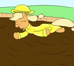 Size: 1575x1400 | Tagged: safe, artist:amateur-draw, derpibooru import, applejack, earth pony, pony, clothes, female, hat, image, mare, mud, muddy, png, pvc, raincoat, solo, wet and messy