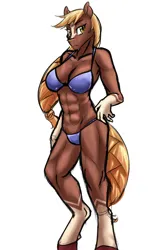 Size: 800x1200 | Tagged: suggestive, artist:thescornfulreptilian, derpibooru import, oc, oc:sila, anthro, horse, them's fightin' herds, abs, bikini, clothes, community related, female, image, muscles, muscular female, png, solo, solo female, swimsuit, tfh oc
