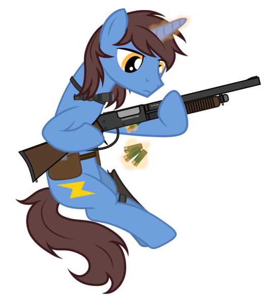 Size: 2953x3264 | Tagged: safe, artist:equestria secret guard, derpibooru import, oc, oc:frozen flash, oc:冰闪, unofficial characters only, unicorn, ammunition, bag, flashlight (object), gun, hoof hold, hoofgun, horn, image, magic, male, png, reloading, saddle bag, shotgun, shotgun shell, silent congruence town, silent congruence town 2, simple background, sitting, telekinesis, transparent background, unicorn oc, weapon