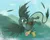 Size: 2048x1650 | Tagged: safe, artist:noupu, derpibooru import, gabby, gryphon, bag, cute, cutie mark crusaders patch, feather, flying, gabbybetes, holding, image, jpeg, looking back, mail, mailbag, solo