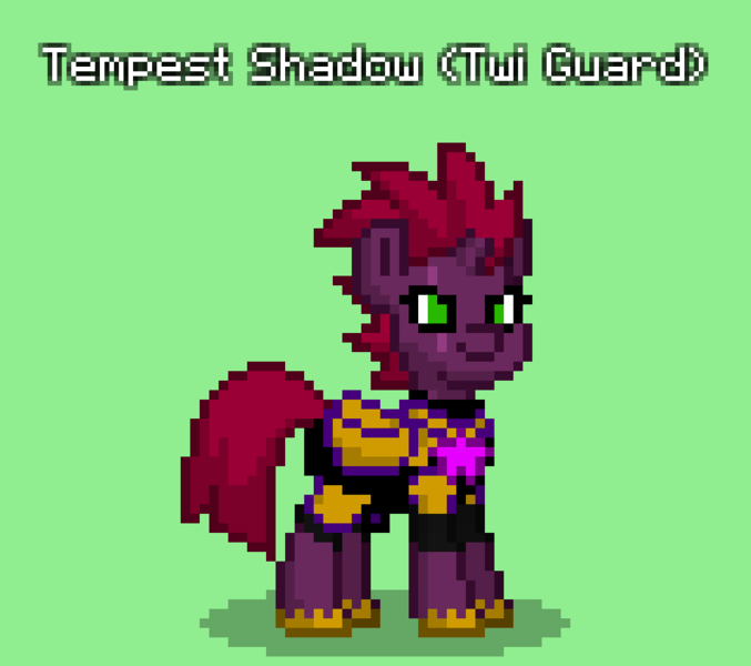 Size: 948x840 | Tagged: safe, derpibooru import, tempest shadow, pony, unicorn, pony town, armor, broken horn, female, green background, horn, image, mare, png, royal guard, simple background, solo, tempest becomes a royal guard, twilight guard