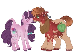 Size: 1239x872 | Tagged: safe, artist:kazmuun, derpibooru import, big macintosh, sugar belle, pony, alternate design, female, image, male, png, quadrupedal, shipping, simple background, straight, sugarmac, transparent background, twitterina design