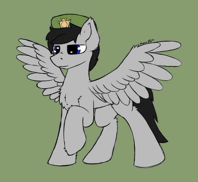 Size: 1797x1648 | Tagged: safe, artist:monycaalot, derpibooru import, oc, pegasus, pony, colored sketch, gift art, image, male, png, soldier, solo, spread wings, wings