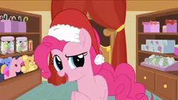 Size: 820x461 | Tagged: artist needed, source needed, safe, derpibooru import, pinkie pie, earth pony, pony, christmas, female, hat, holiday, image, jpeg, santa hat, solo