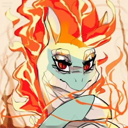 Size: 2048x2048 | Tagged: safe, artist:stercore_murum, derpibooru import, dragon, hybrid, longma, them's fightin' herds, community related, eyelashes, female, image, jpeg, looking at you, mane of fire, tianhuo (tfh)