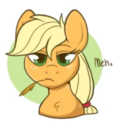 Size: 559x592 | Tagged: safe, artist:lulubell, derpibooru import, applejack, earth pony, pony, bust, food, image, lidded eyes, looking at you, meh, png, solo, straw in mouth, unimpressed, wheat