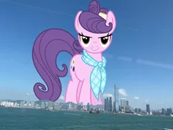 Size: 1440x1080 | Tagged: safe, artist:cheezedoodle96, derpibooru import, edit, editor:jaredking779, suri polomare, earth pony, pony, clothes, female, giant pony, giantess, highrise ponies, hong kong, image, irl, jpeg, looking at you, macro, mare, photo, ponies in real life, scarf, smiling, solo