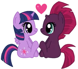 Size: 727x643 | Tagged: safe, artist:madlilon2051, derpibooru import, tempest shadow, twilight sparkle, twilight sparkle (alicorn), alicorn, pony, unicorn, base used, broken horn, duo, female, heart, horn, image, lesbian, mare, png, shipping, simple background, sitting, smiling, tempestlight, transparent background