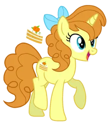 Size: 1034x1177 | Tagged: safe, artist:madlilon2051, derpibooru import, pumpkin cake, pony, unicorn, base used, bow, eyelashes, female, hair bow, image, mare, older, older pumpkin cake, png, raised hoof, simple background, smiling, solo, transparent background