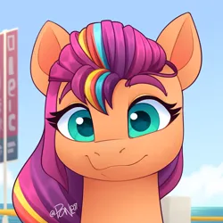 Size: 2200x2200 | Tagged: safe, artist:rivin177, derpibooru import, sunny starscout, alicorn, earth pony, pony, my little pony: make your mark, bust, cute, ears, g5, image, maretime bay, png, portrait, smiling, solo, sunnybetes, wide eyes