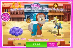 Size: 1953x1292 | Tagged: safe, derpibooru import, idw, official, unnamed character, unnamed pony, earth pony, pony, advertisement, beard, clothes, costs real money, english, facial hair, gameloft, hat, idw showified, image, jpeg, magic coins, male, mobile game, my little pony: magic princess, numbers, overalls, sale, scarecrow, solo, solo focus, stallion, text
