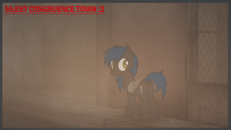 Size: 5129x2887 | Tagged: safe, artist:equestria secret guard, derpibooru import, oc, oc:west wind, unofficial characters only, bat pony, bat pony oc, bat wings, fog, hospital, image, looking back, png, silent congruence town, silent congruence town 2, silent hill, silent hill 2, street, wings