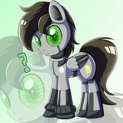 Size: 4096x4096 | Tagged: safe, artist:trackheadtherobopony, derpibooru import, oc, oc:razor uniboop, pony, robot, robot pony, image, jpeg, looking at you, question mark, roboticization, solo, zoom layer