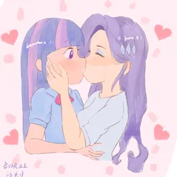 Size: 1080x1080 | Tagged: safe, artist:ecor土土, derpibooru import, rarity, twilight sparkle, human, equestria girls, blushing, clothes, duo, duo female, eyes closed, female, image, kissing, lesbian, png, rarilight, shipping, simple background